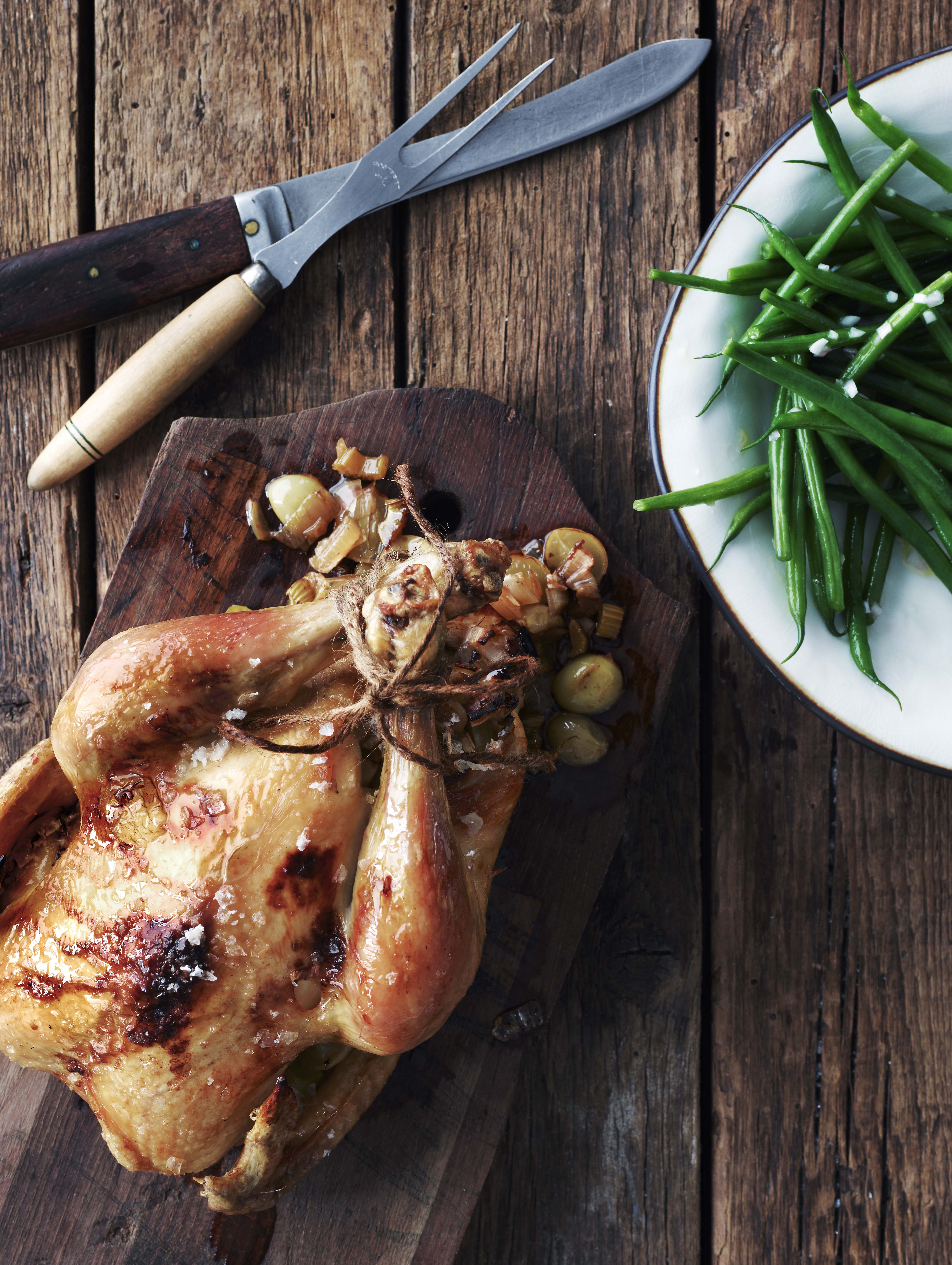 Kylling med druer og bønner