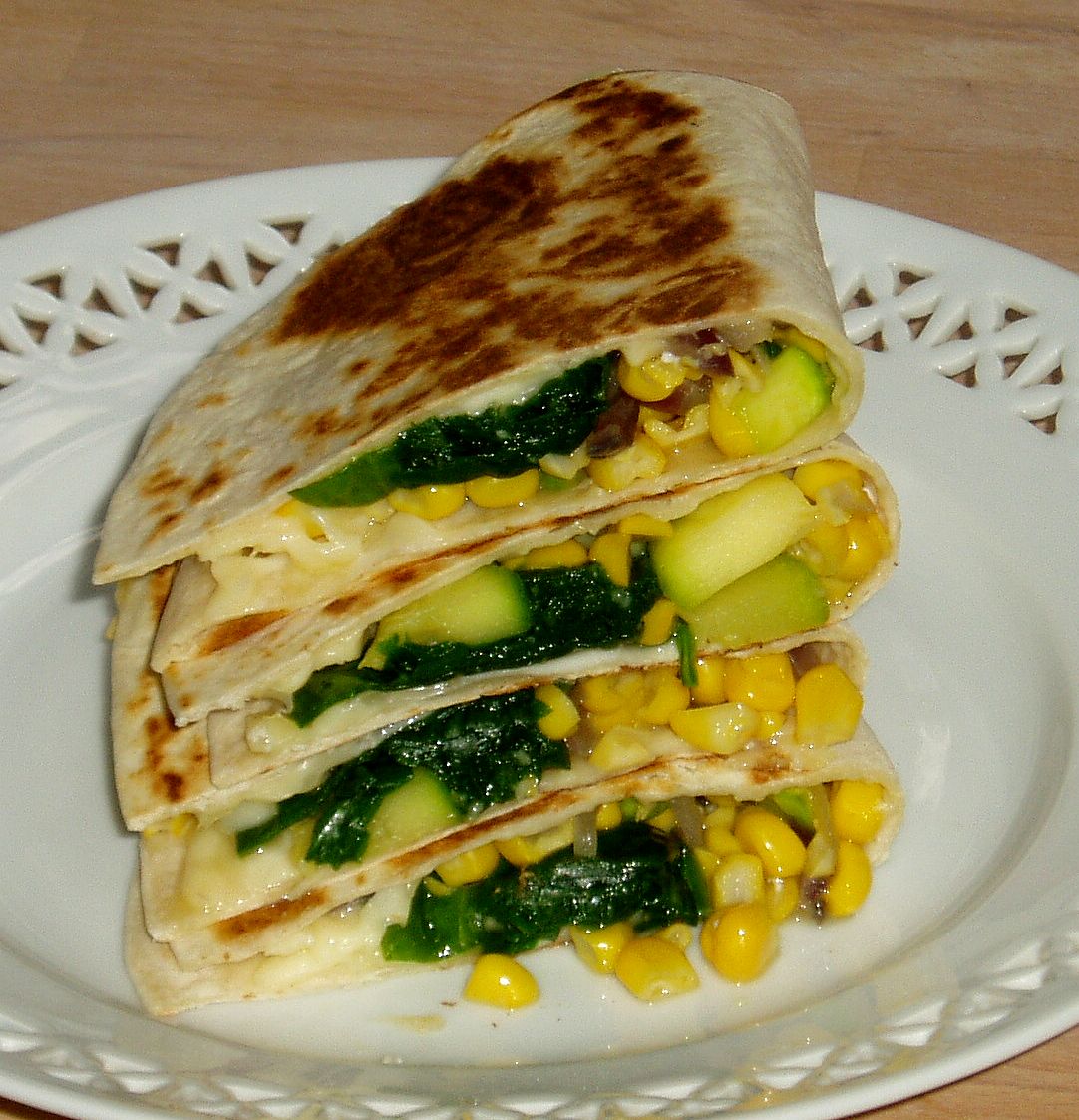 Quesadillas med majs, squash, løg, spinat - og ost (Vita Damsø)