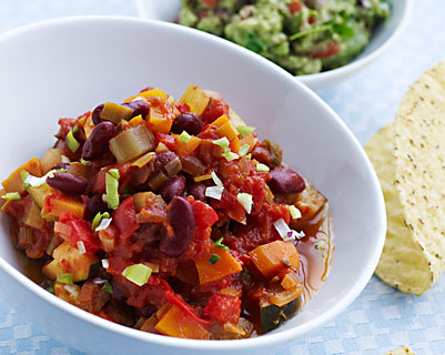 Chili sin carne med guacamole salat