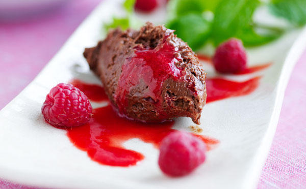 Chokolademousse med hindbær