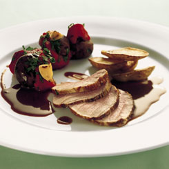 Skinkemignon med grillede champignon