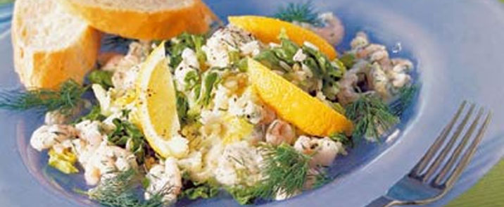 Hjertesalat med ris til rejer i citrondressing