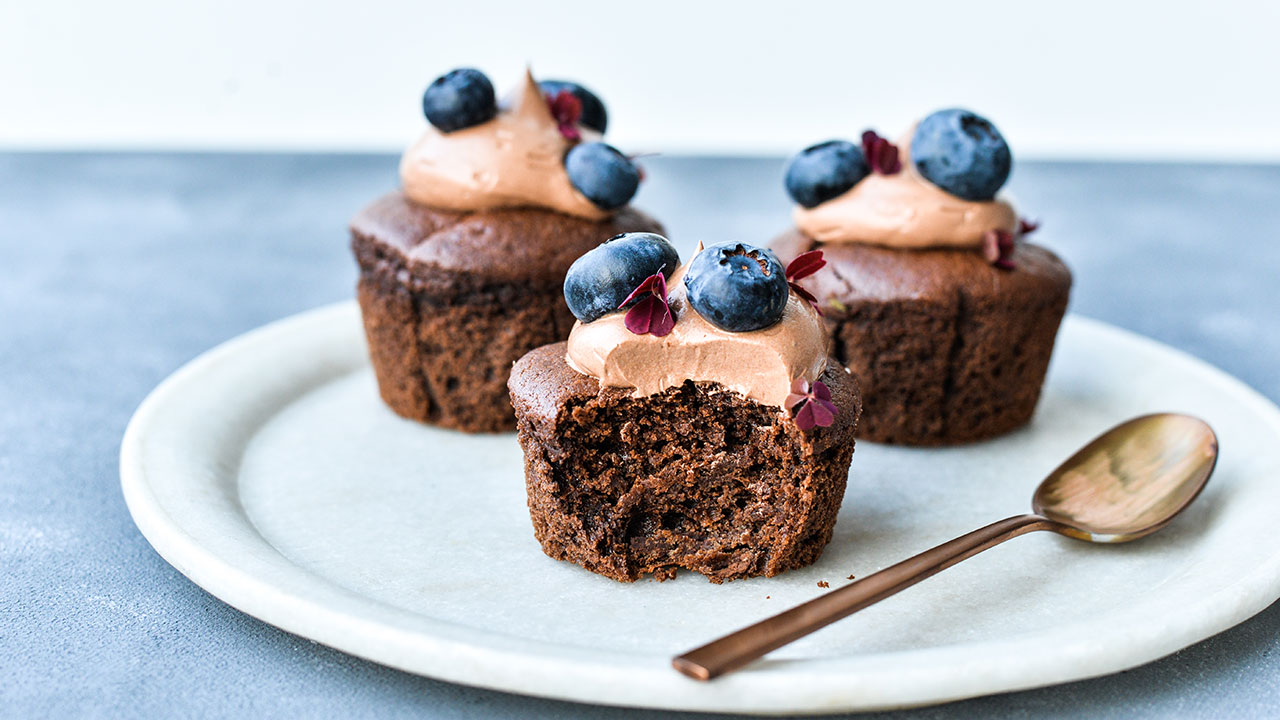 Chokolademuffins med luftig chokoladecreme