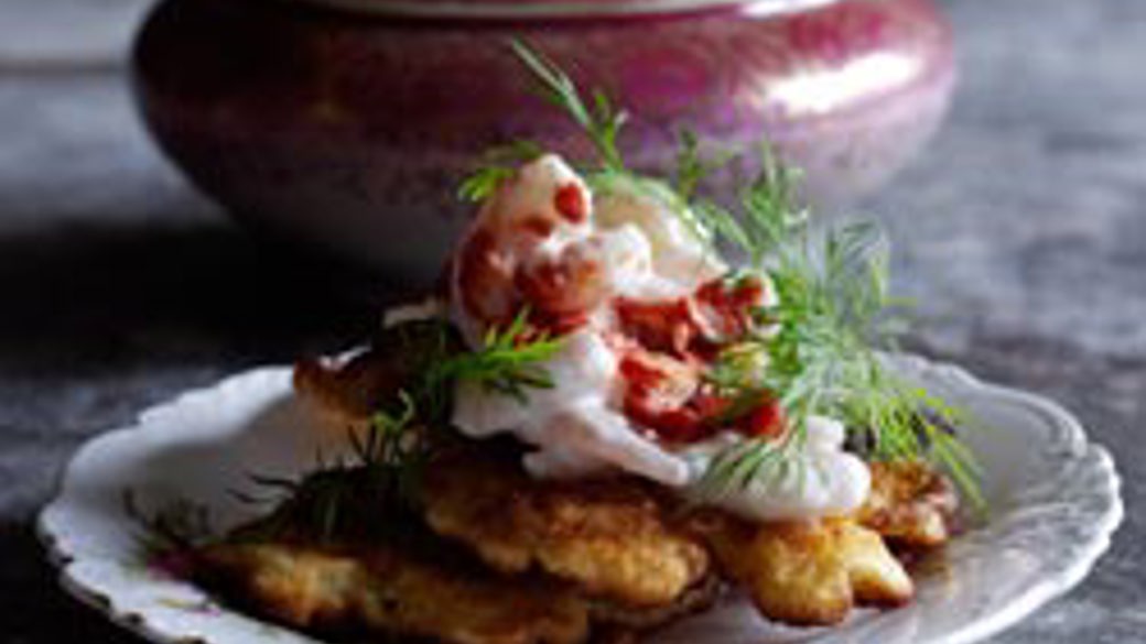 Små majspandekager med rejesalat