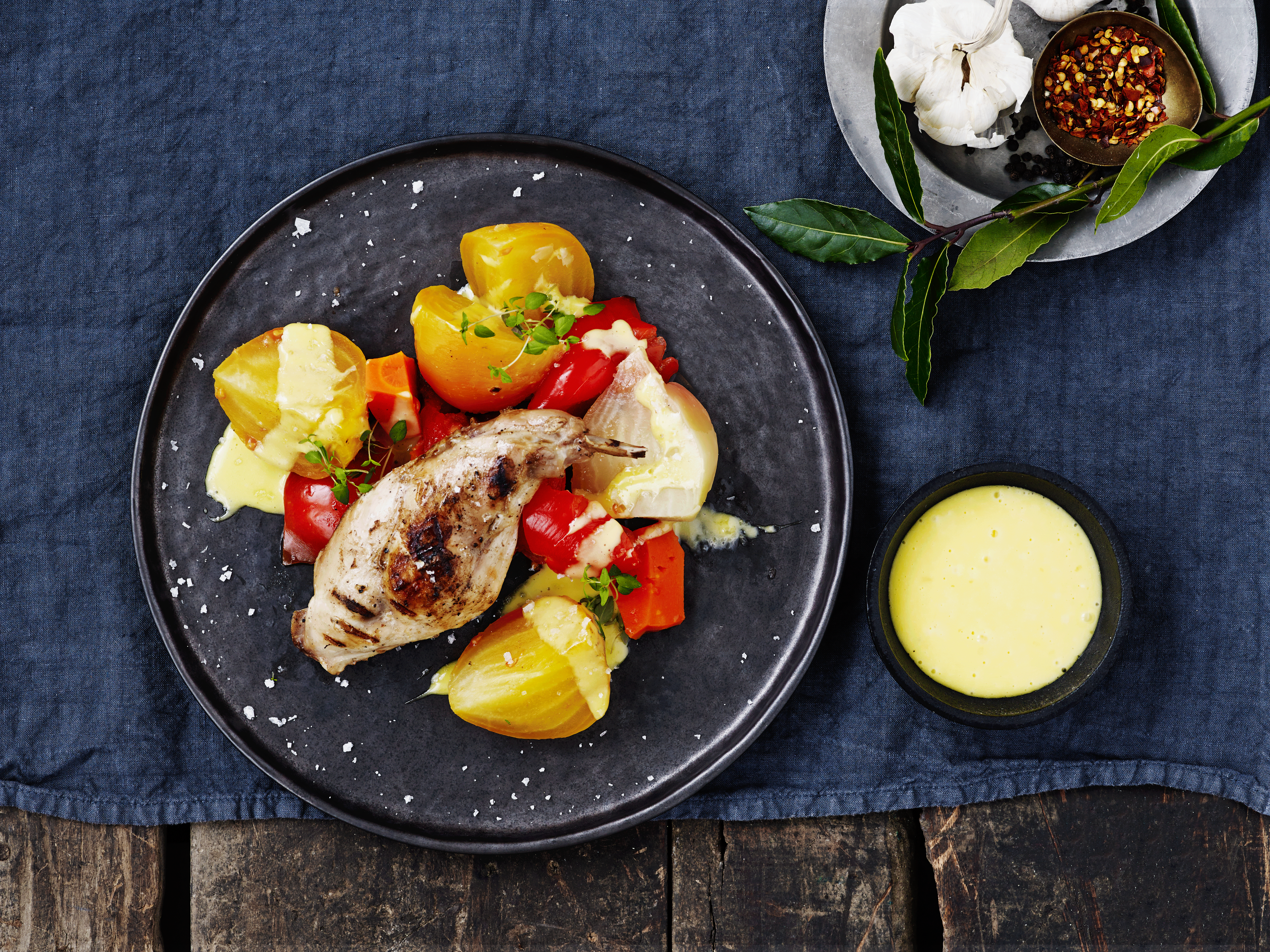 Grillet kanin med grøntsager og nem aioli