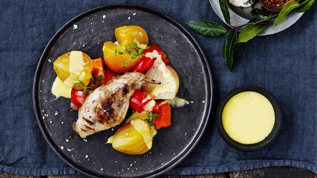Grillet kanin med grøntsager og nem aioli