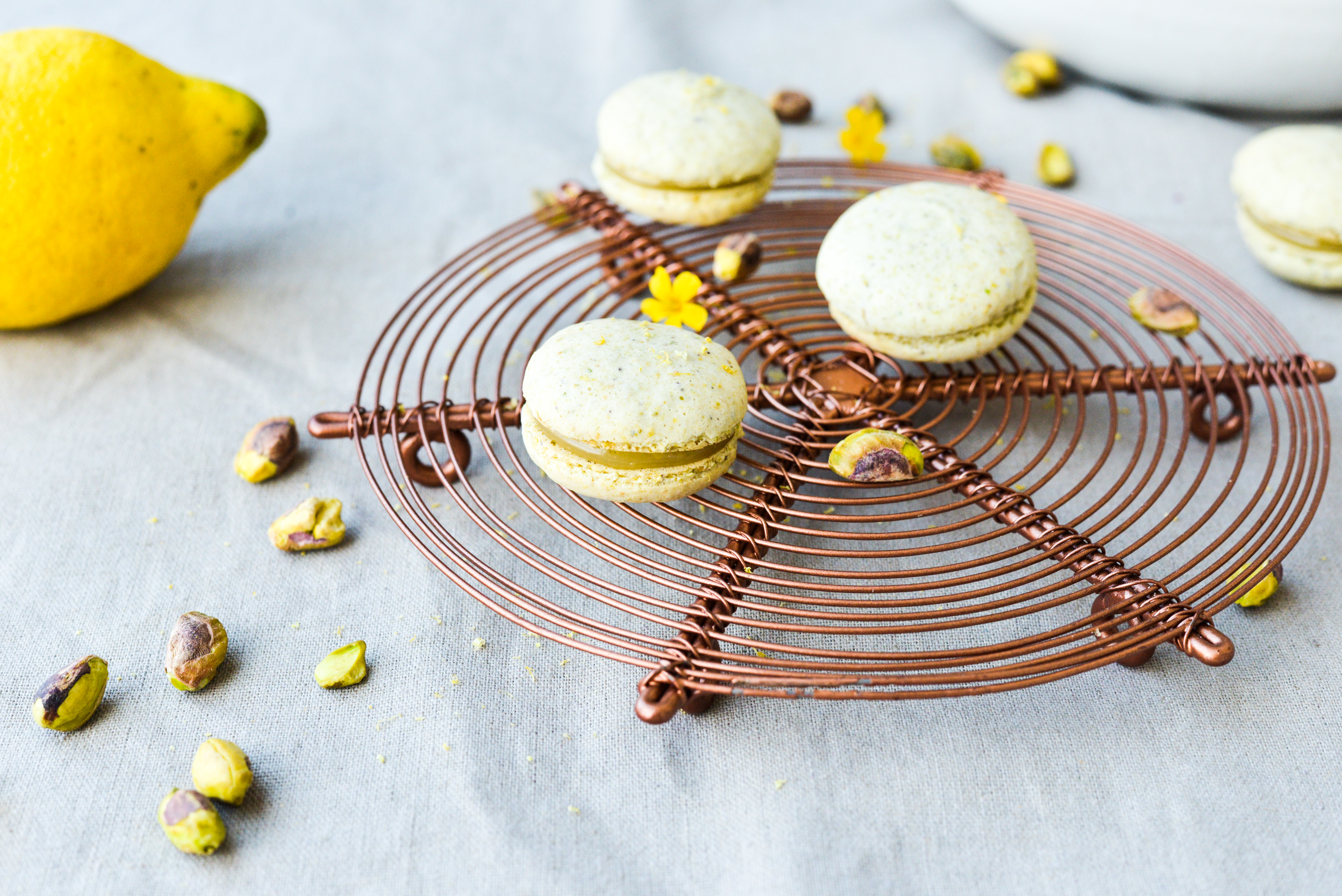 Pistaciemacarons med citron