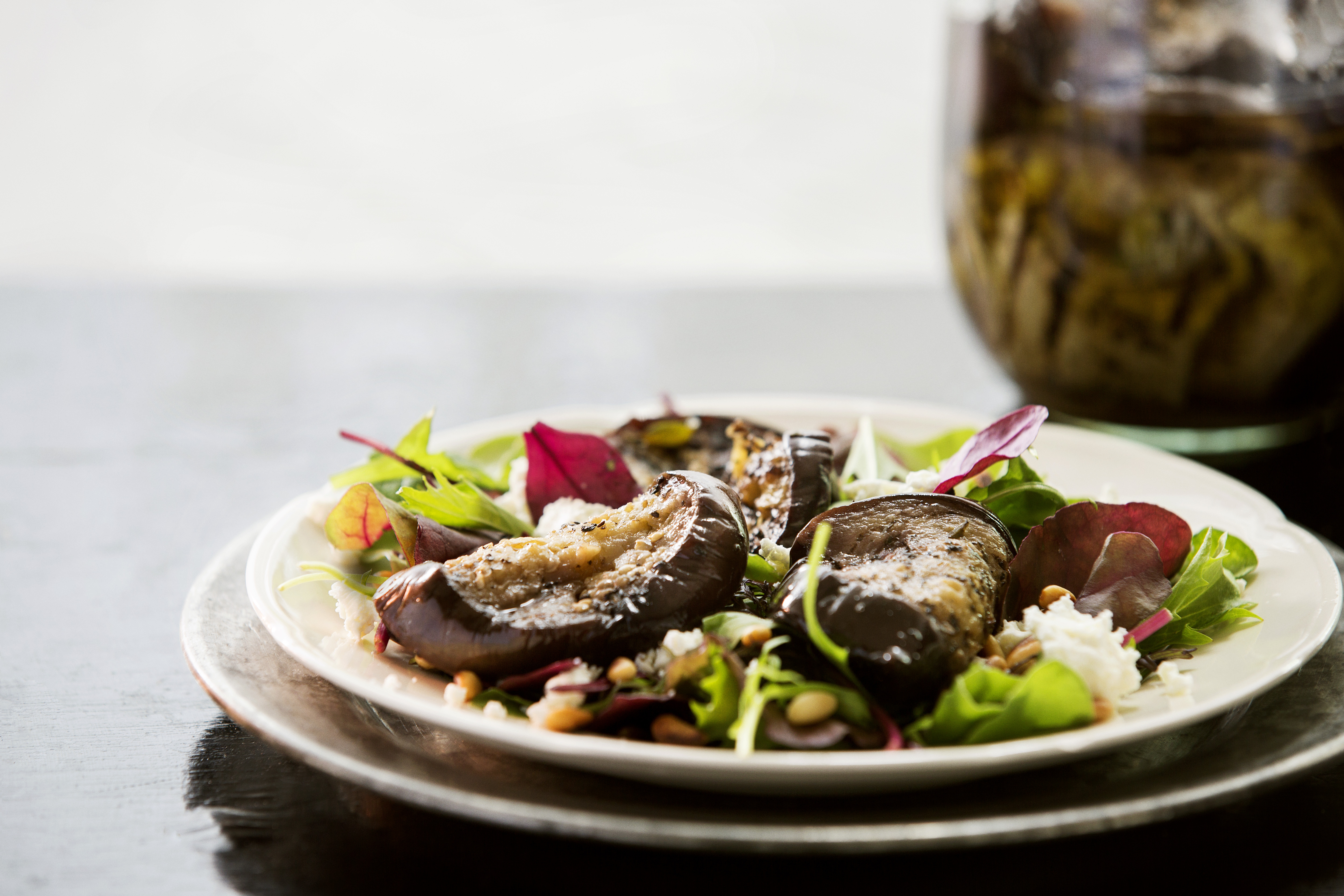 Grillede auberginer i olie