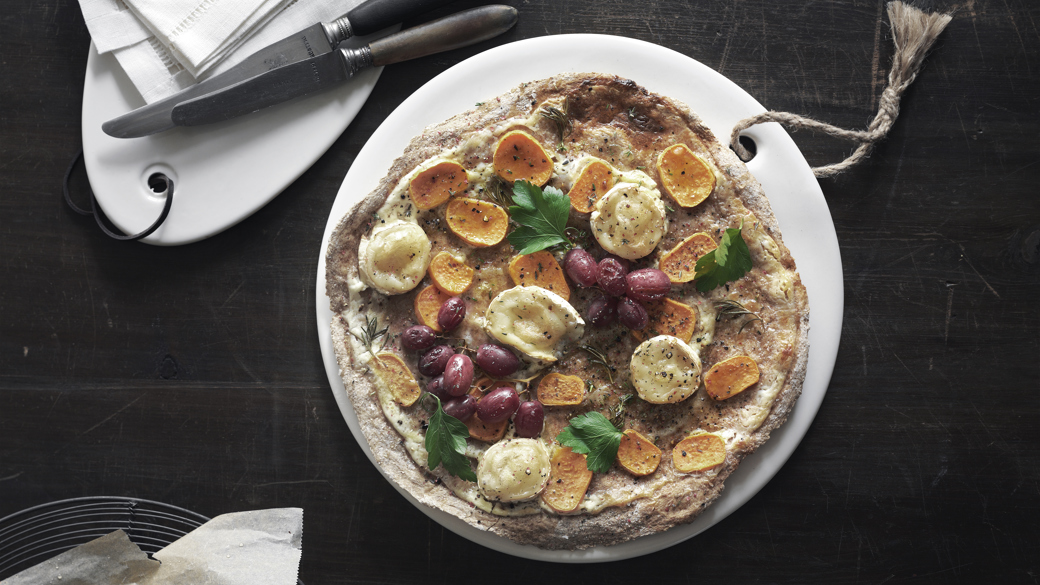 Pizza med søde kartofler og gedeost