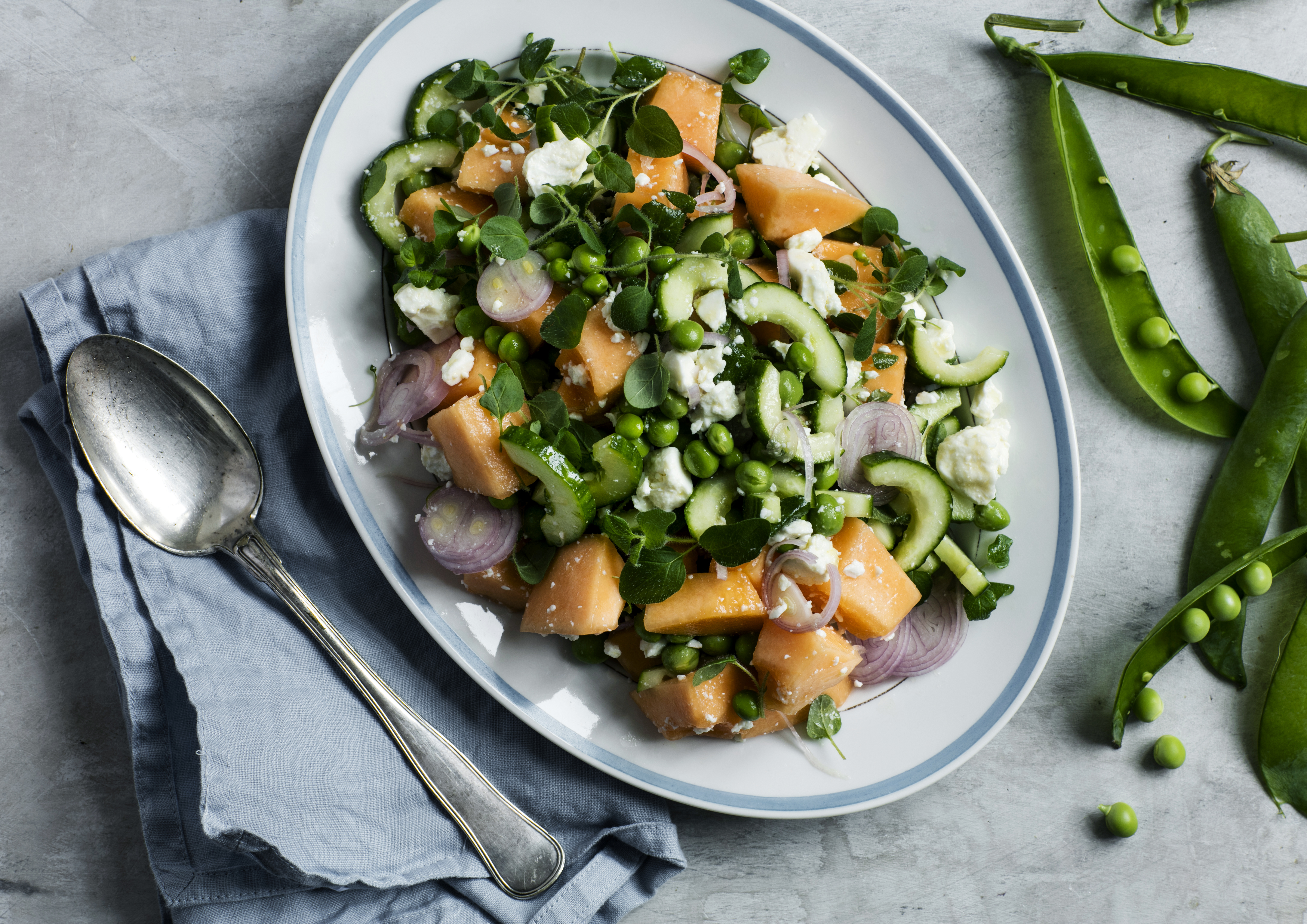 Melonsalat med feta & ærter