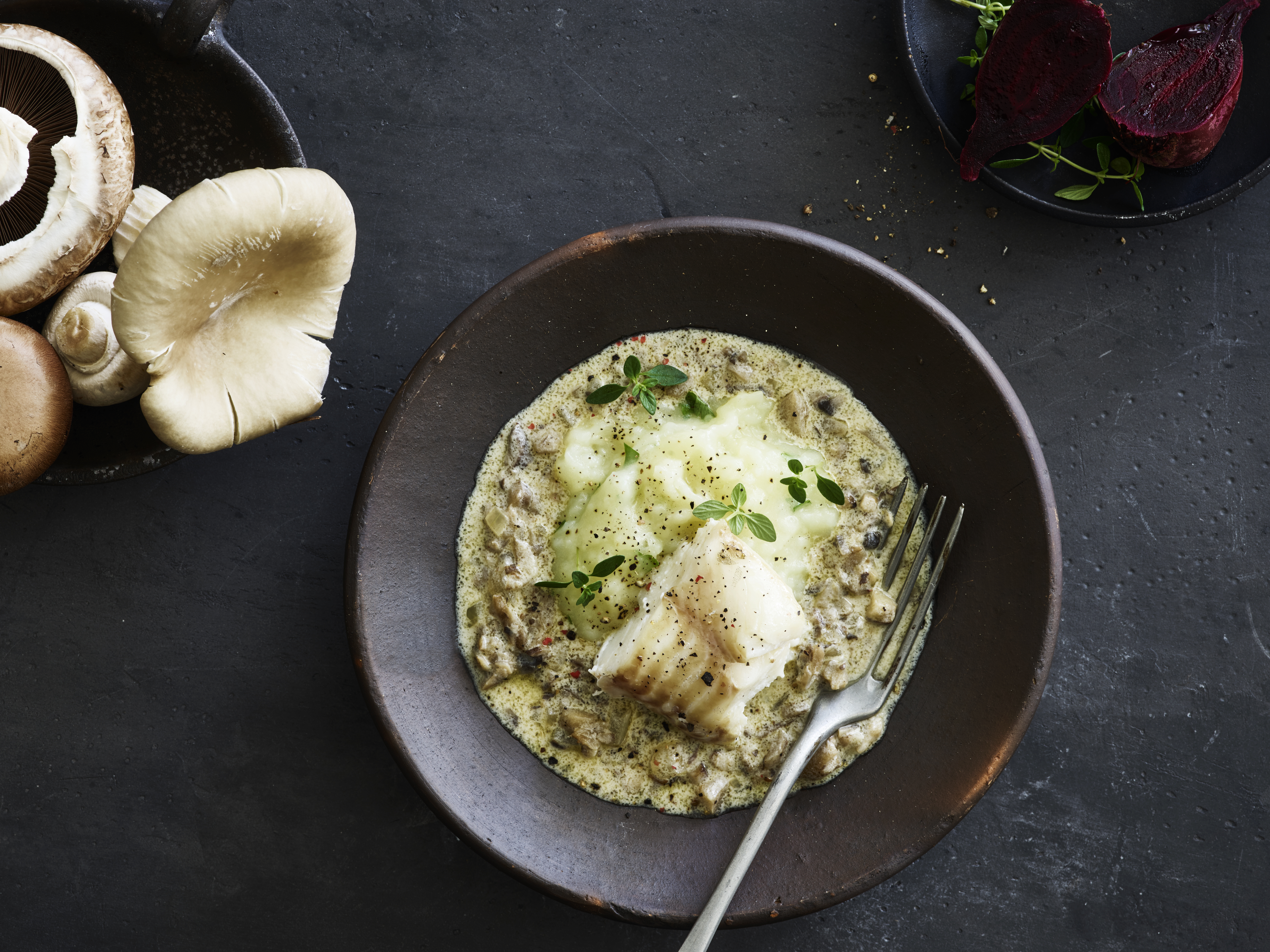 Dampet torsk med svampesauce