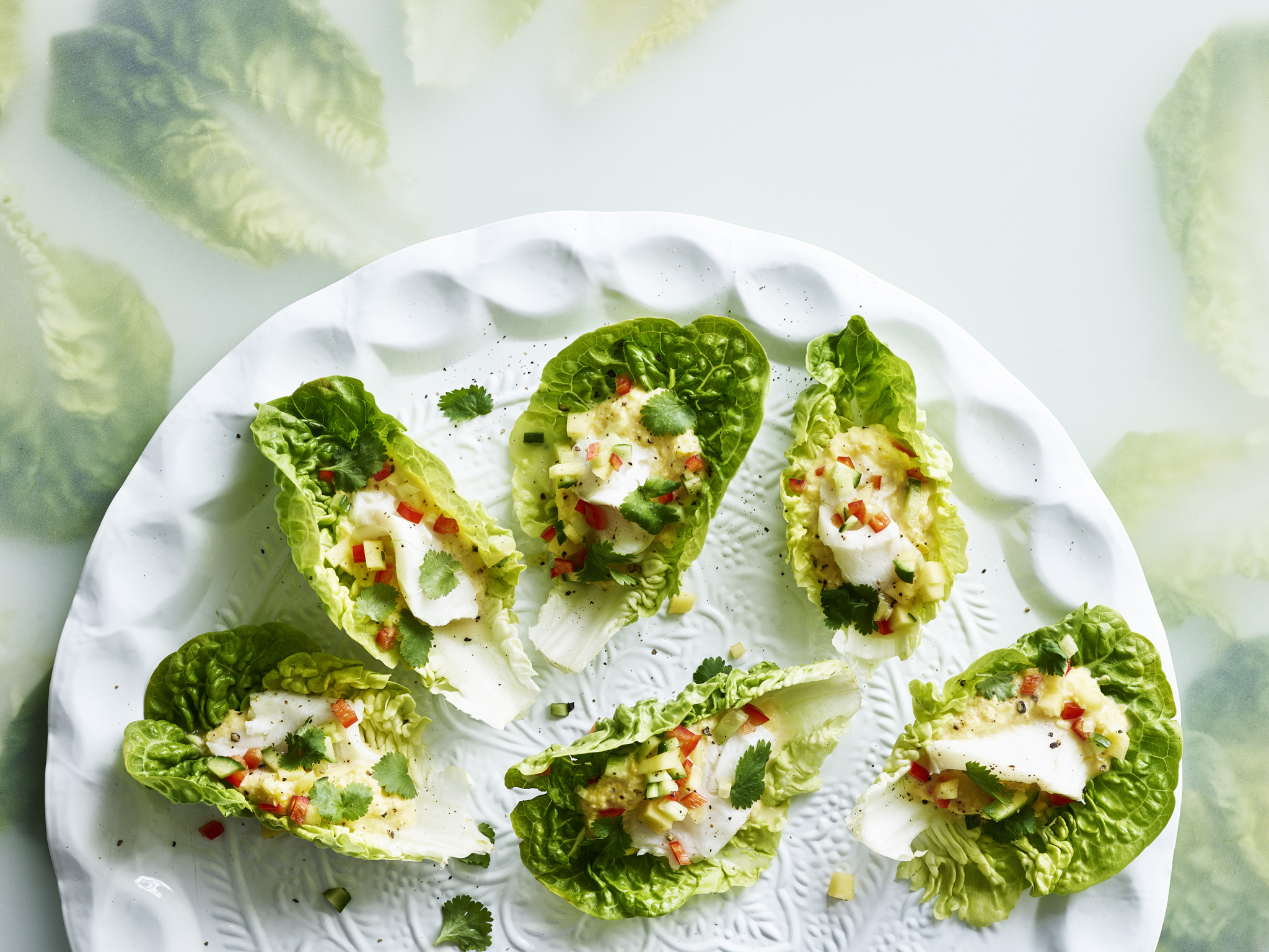 Salatskåle med majscreme og  ceviche