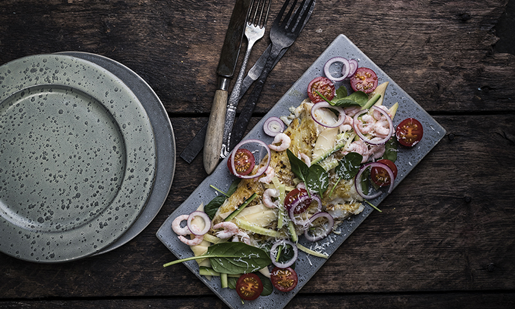Pandestegt torsk med rejer