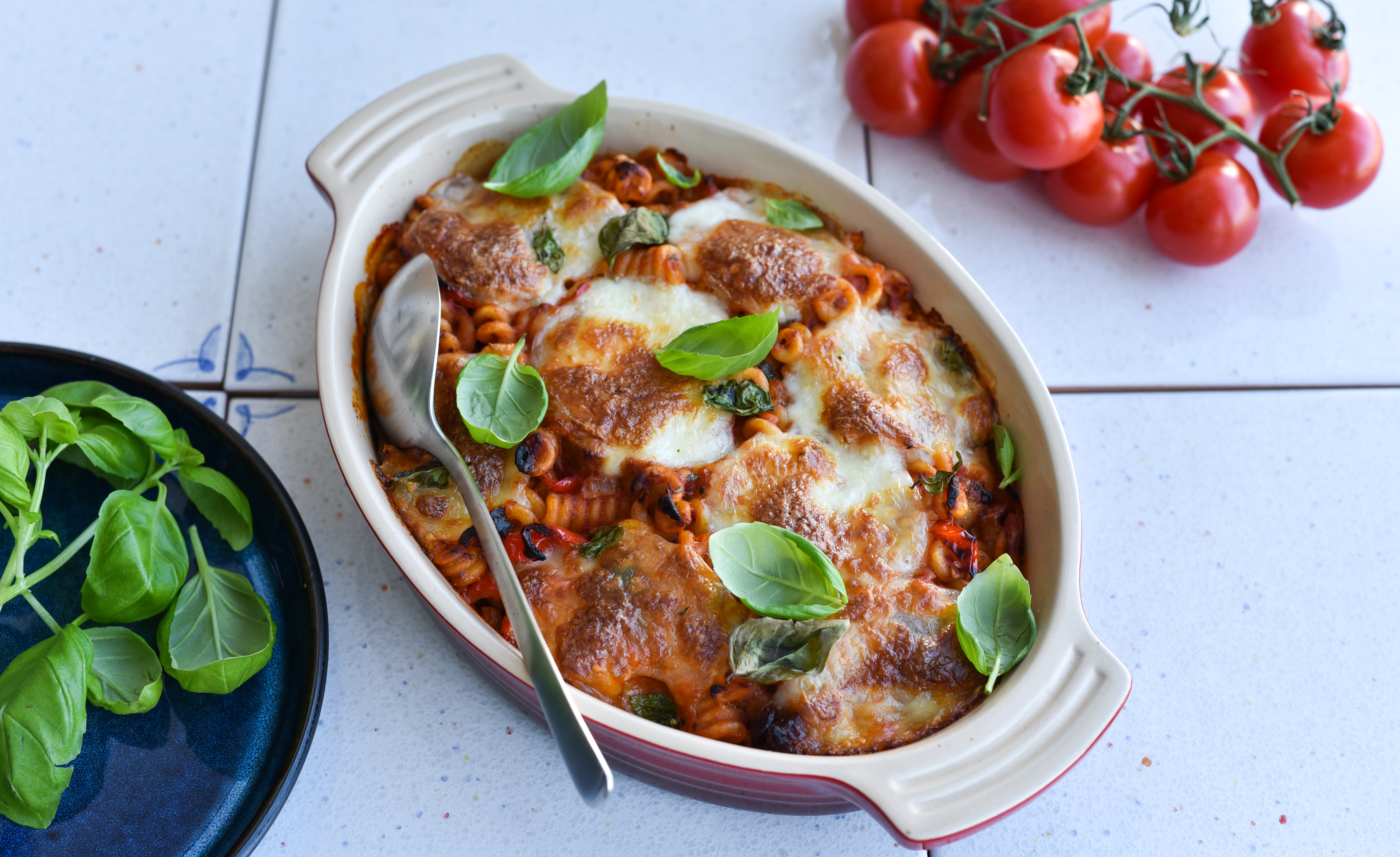 Gratineret pasta med peberfrugt