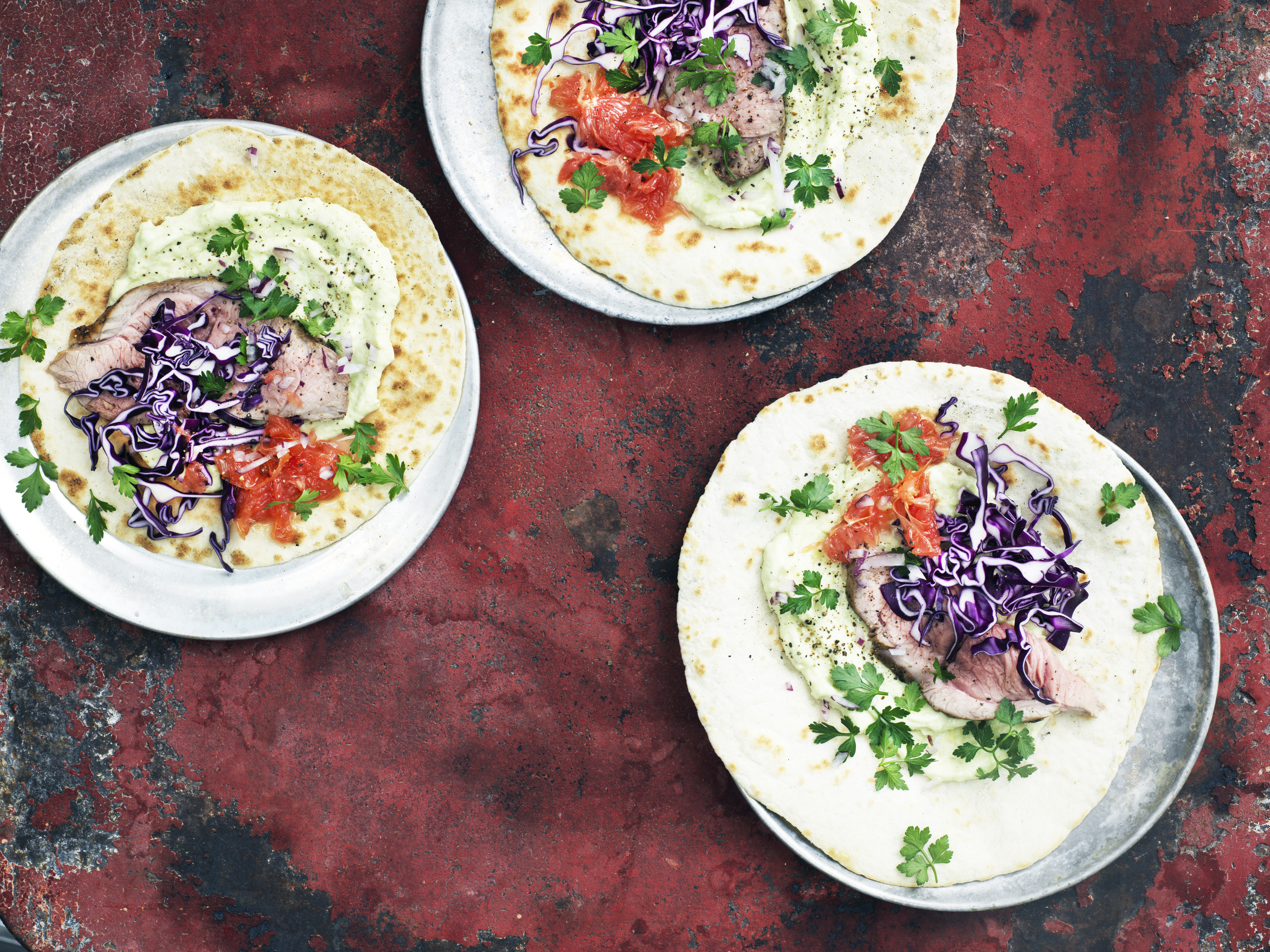 Tortillas med lammeinderlår og smørstegt grape