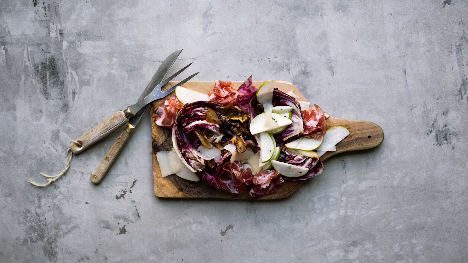Stegt radicchio salat med Karl Johan svampe og pære