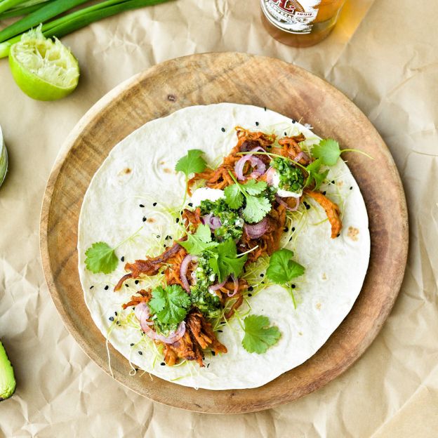 Fajitas med pulled pork og chimichurri