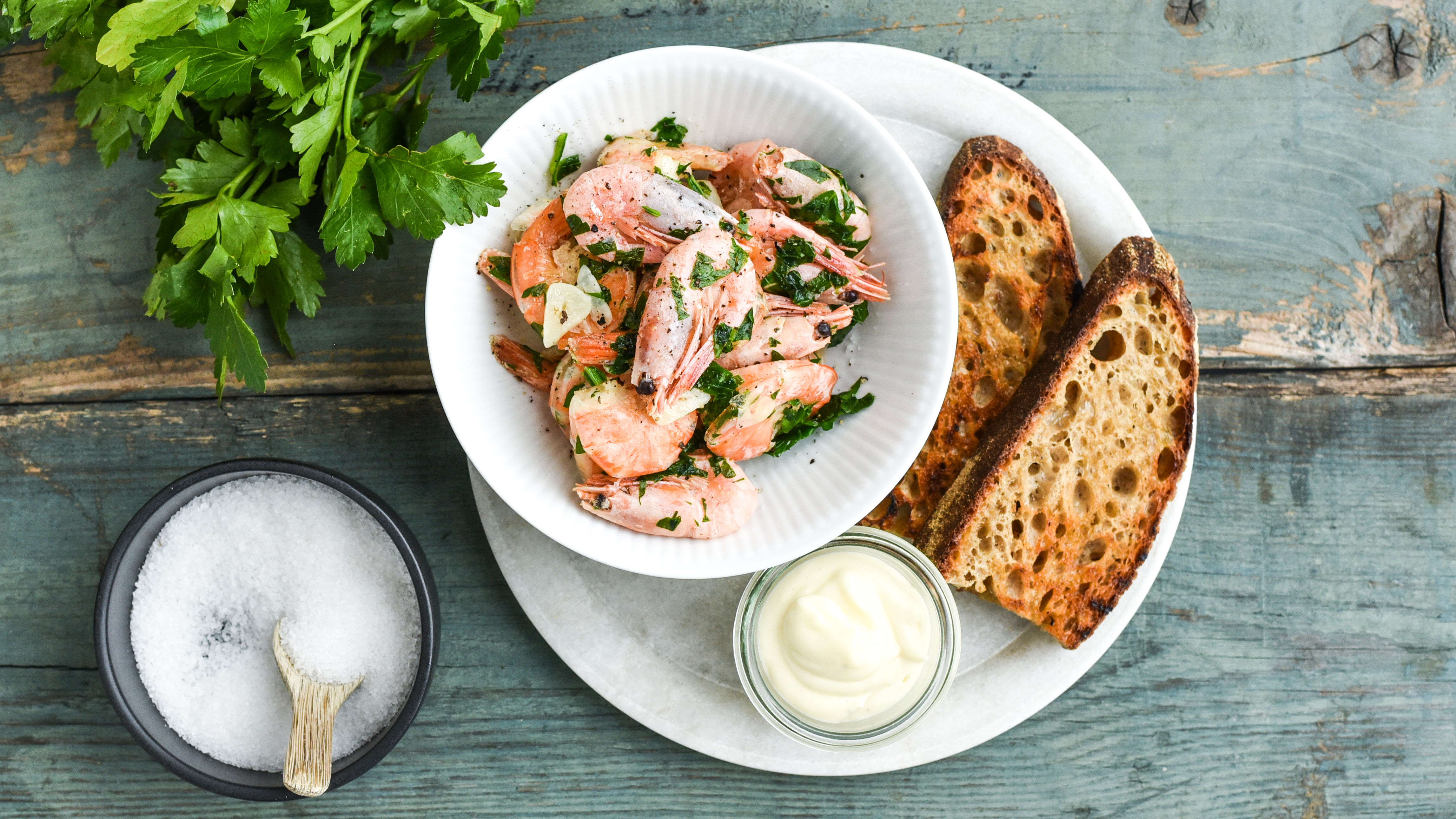 Stegte rejer med aioli