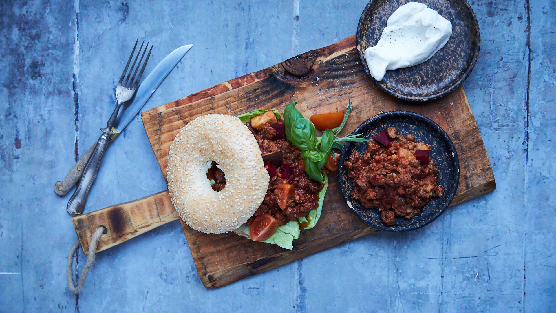 Vegetarisk Sloppy Joe i en bagel