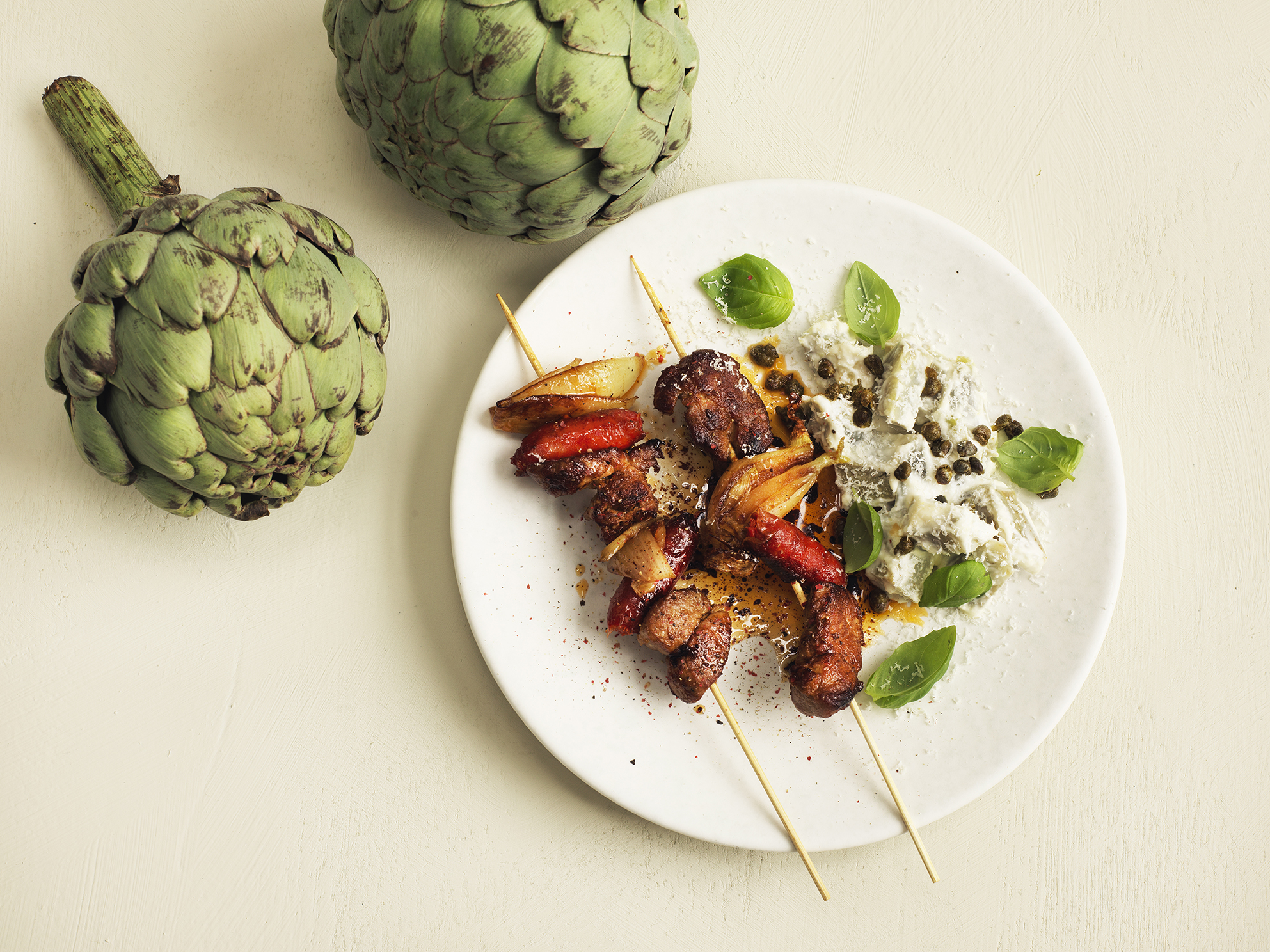 Honningglaseret svinemørbrad og chorizospyd