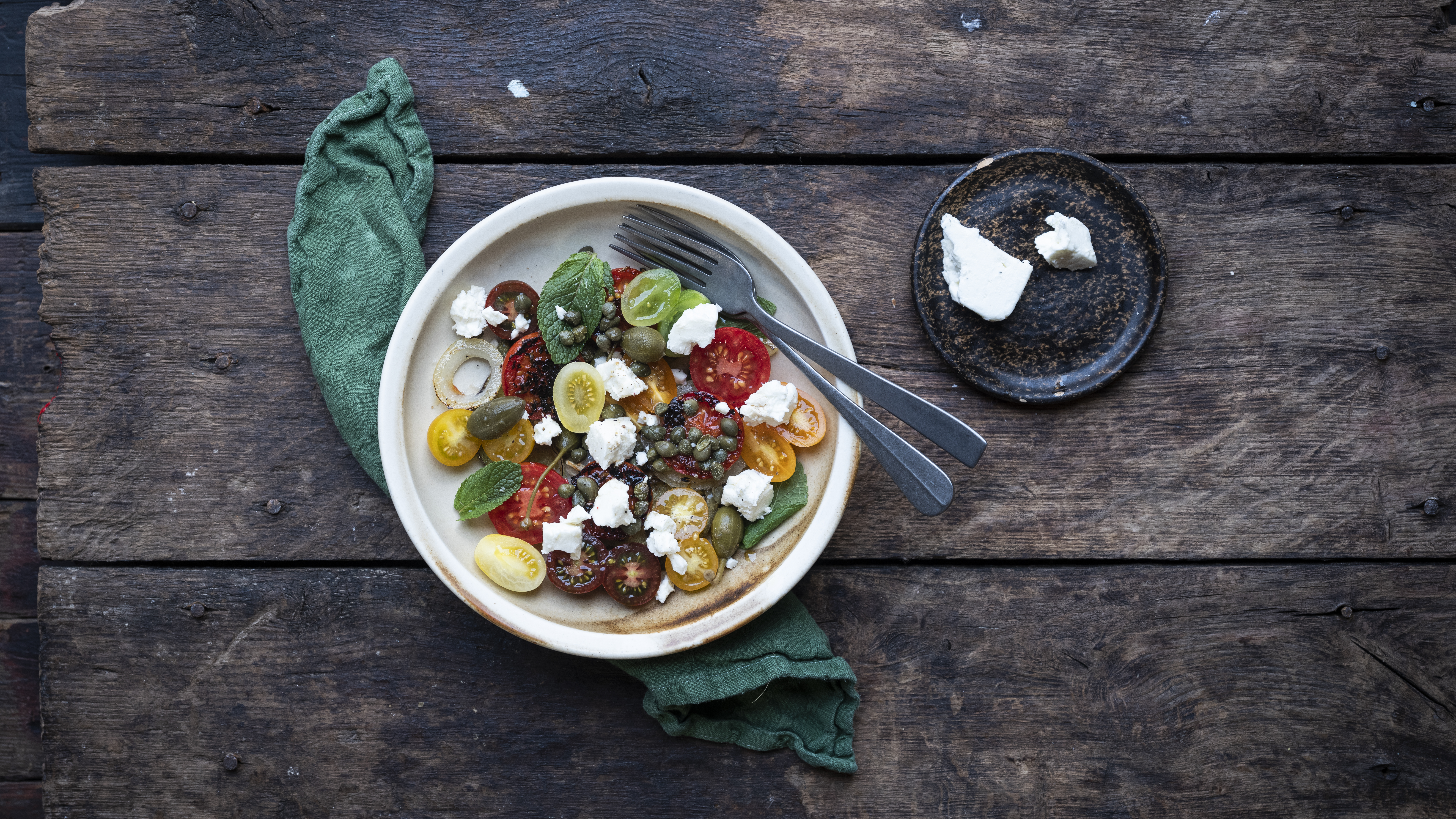 Stegt tomatsalat med aubergine
