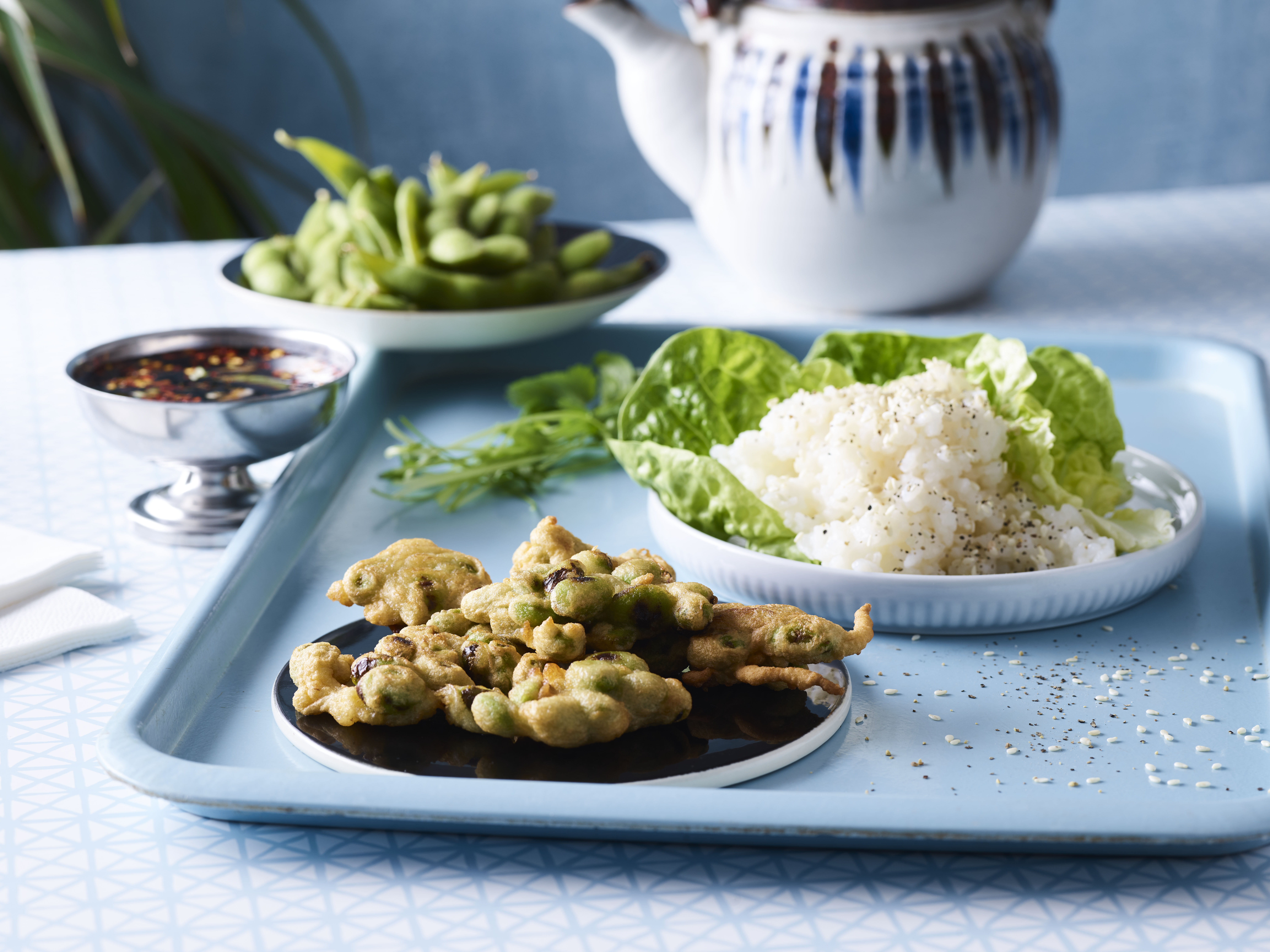 Edamame-tempura med sushiris