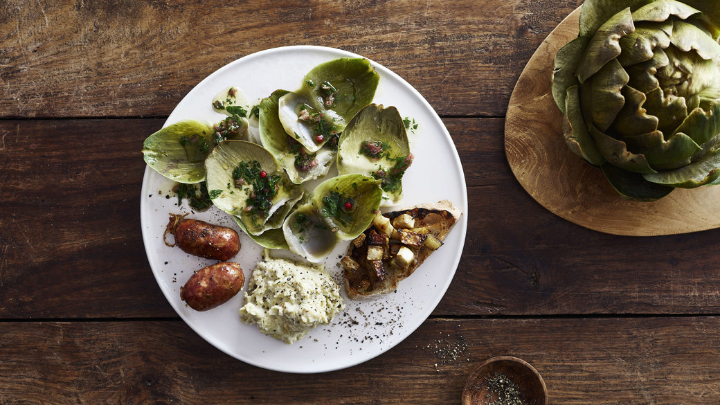 Tapastallerken med 3 slags artiskokker