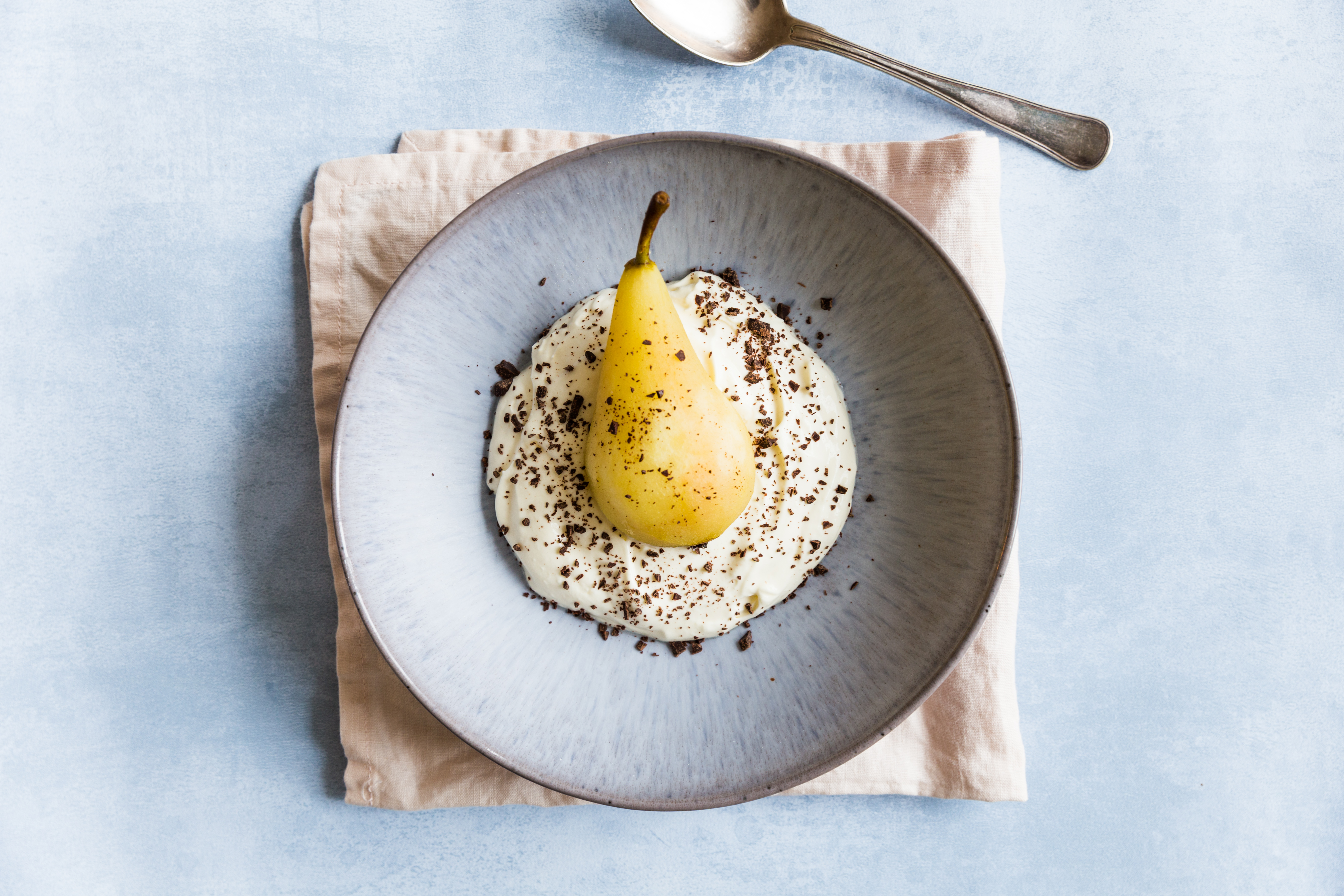 Skyrcreme med fløde og Pære Belle Helene