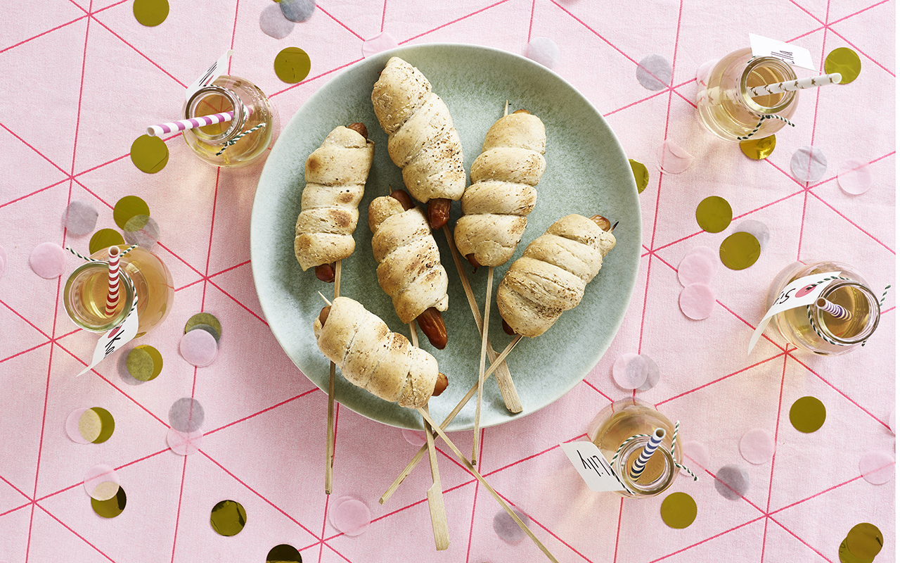 Ovnsnobrød med kyllingepølser