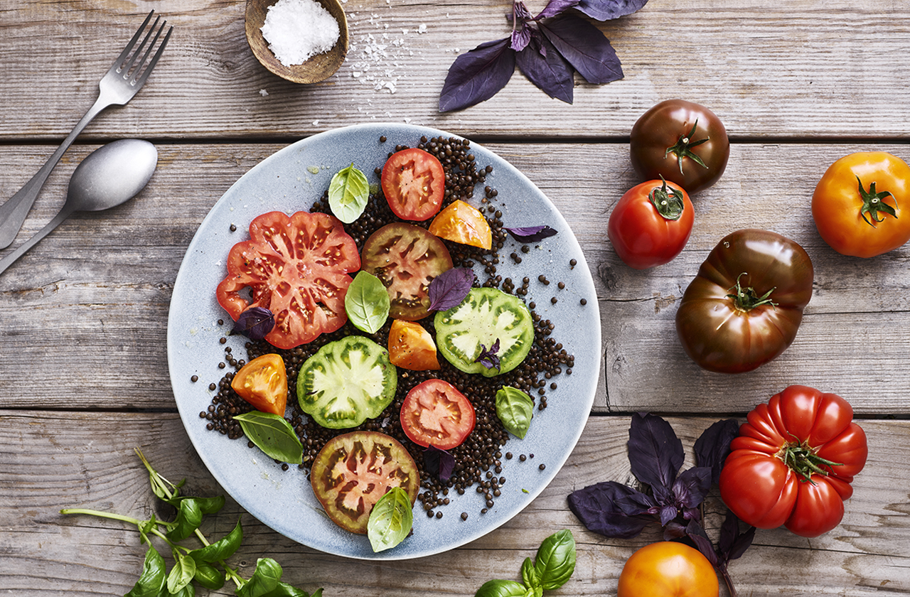 Tomater med belugalinser