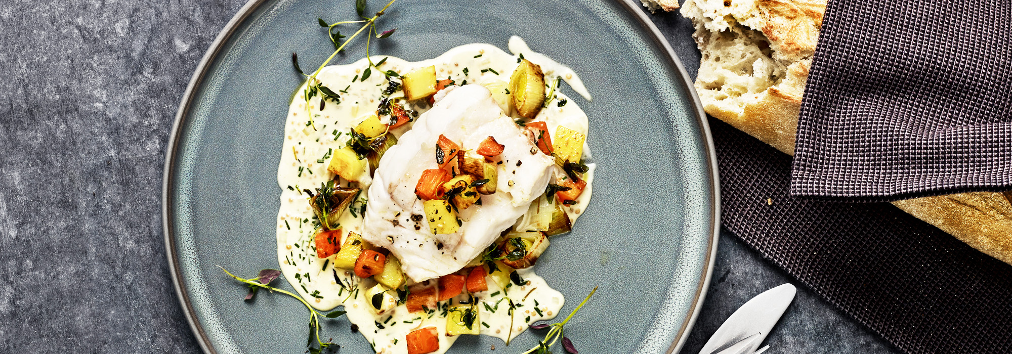 Ovnbagt torsk med sennepssauce