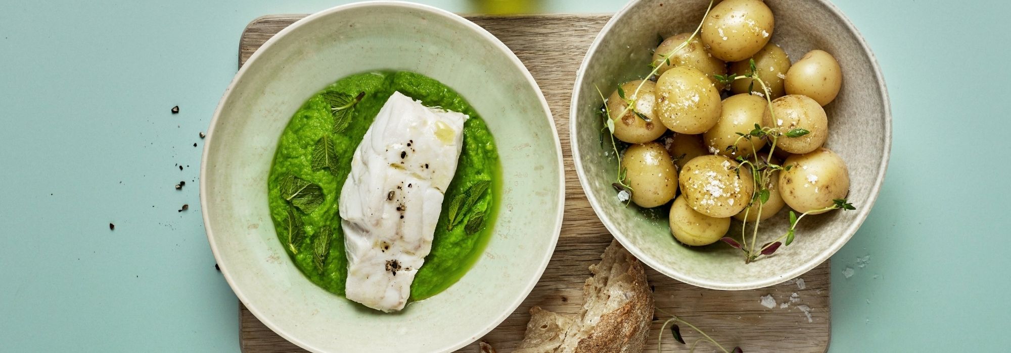Dampet torskefilet med ærtepuré