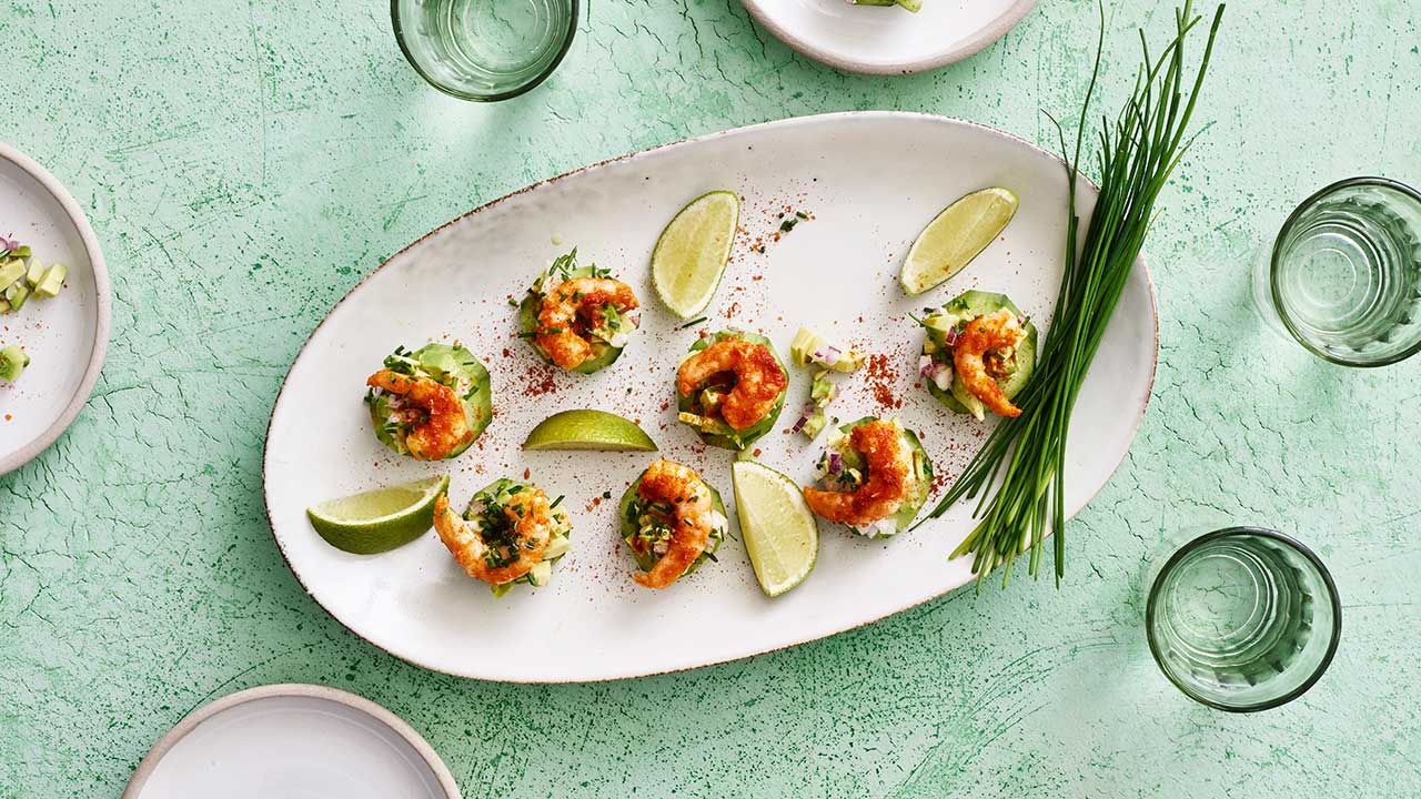 Snack med taco-stegte rejer