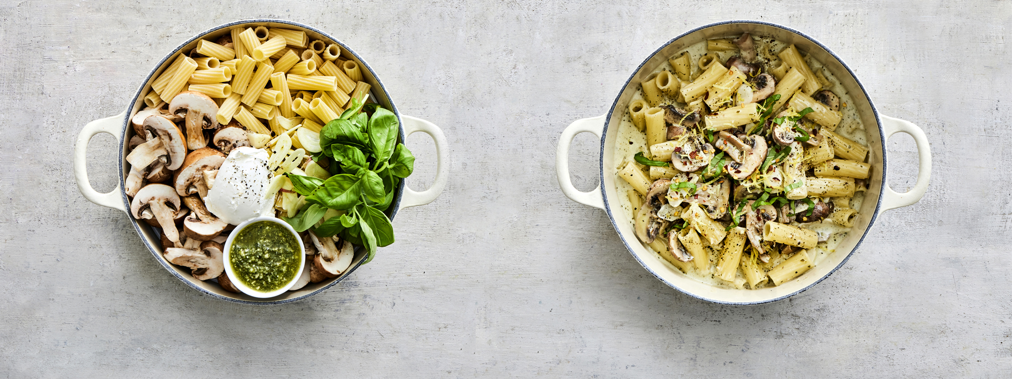 One pot pasta med pesto og svampe