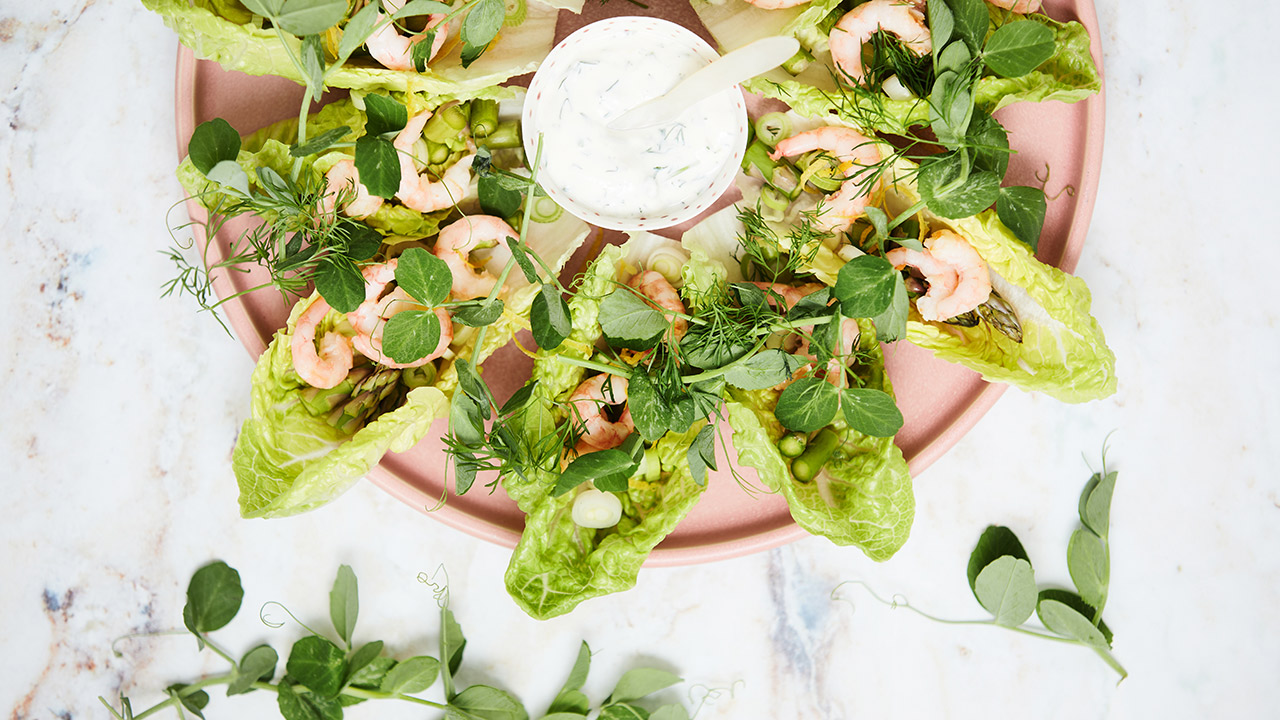 Salat med rejer og dilddip