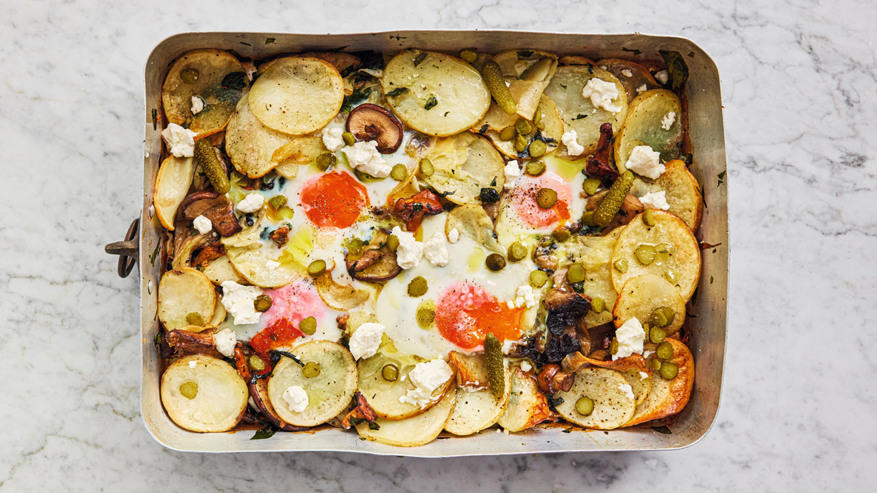 Hvidløgssvampe & ovnstegte æg