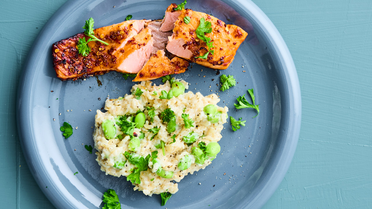 Sticky laks med sticky rice i airfryer