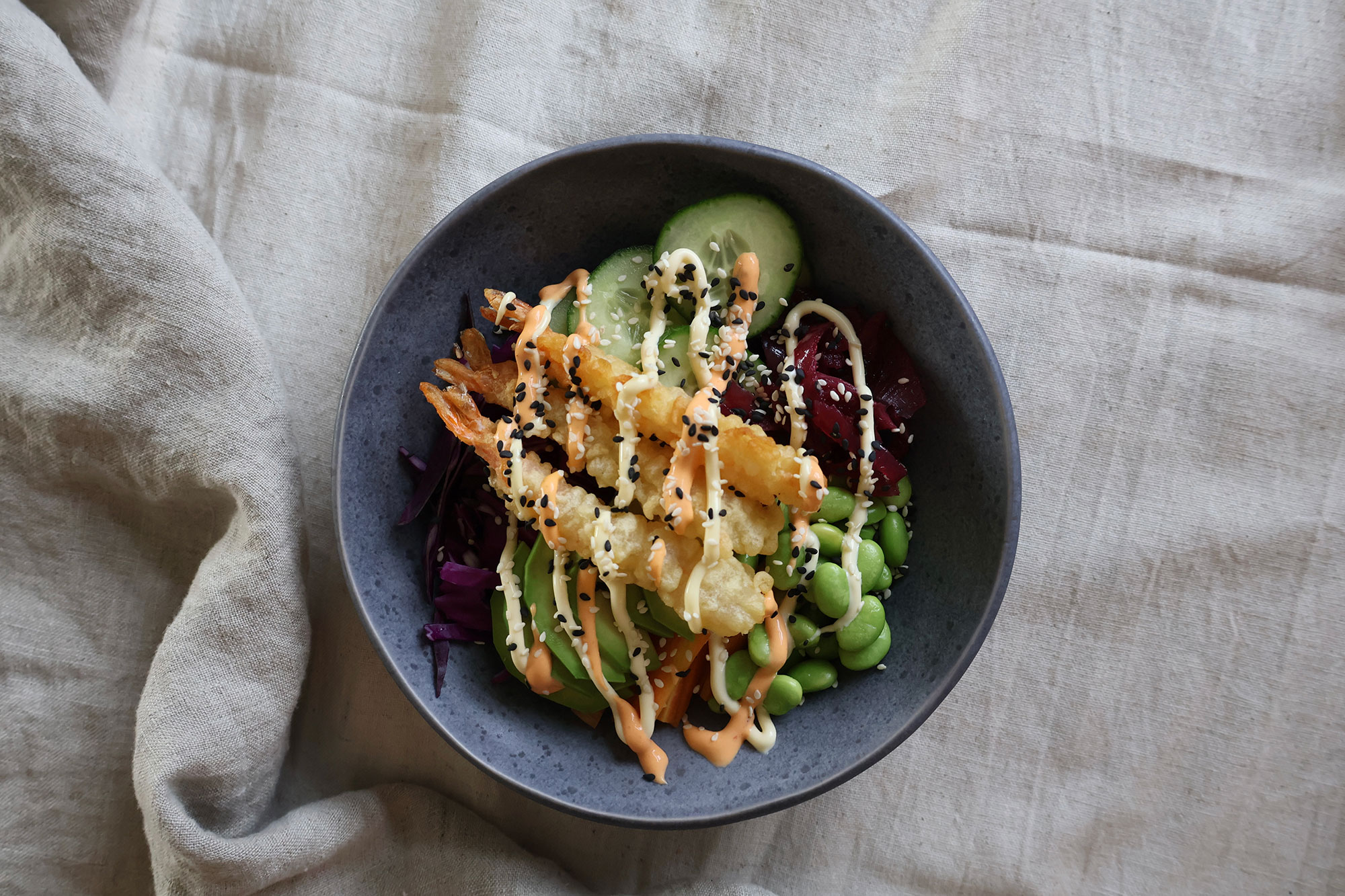 Sushibowl med tempurarejer