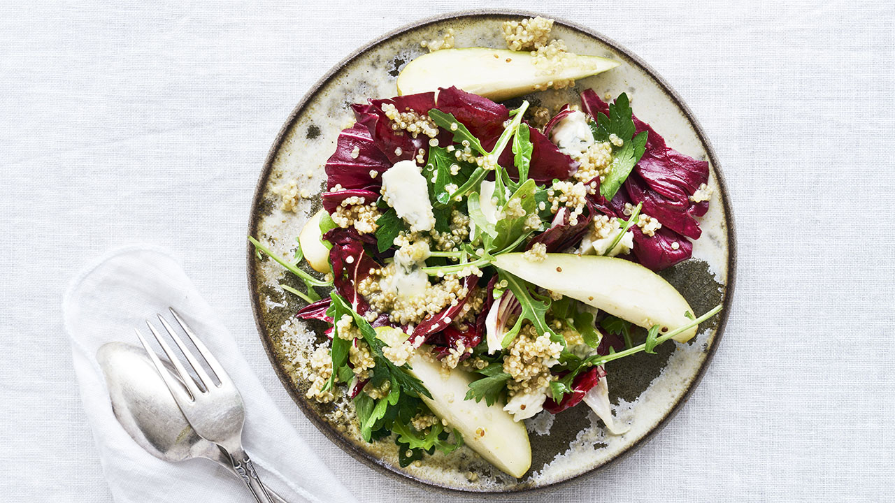Radicchio med quinoa, pærer og gorgonzola