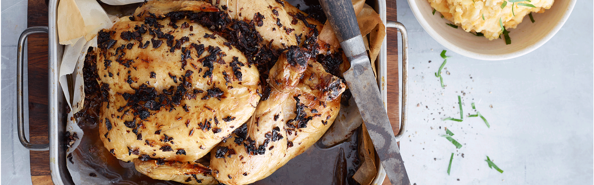 Helstegt kylling med kantareller, balsamico og græskar