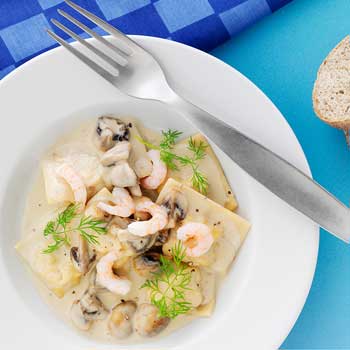 Hjemmelavet ravioli med rejer