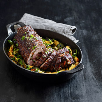 Fyldt roastbeef med ovngrønt