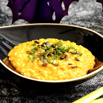 Græskar-risotto med saltede græskarkerner
