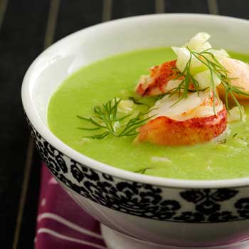 Ærtesuppe med hummer og champagne