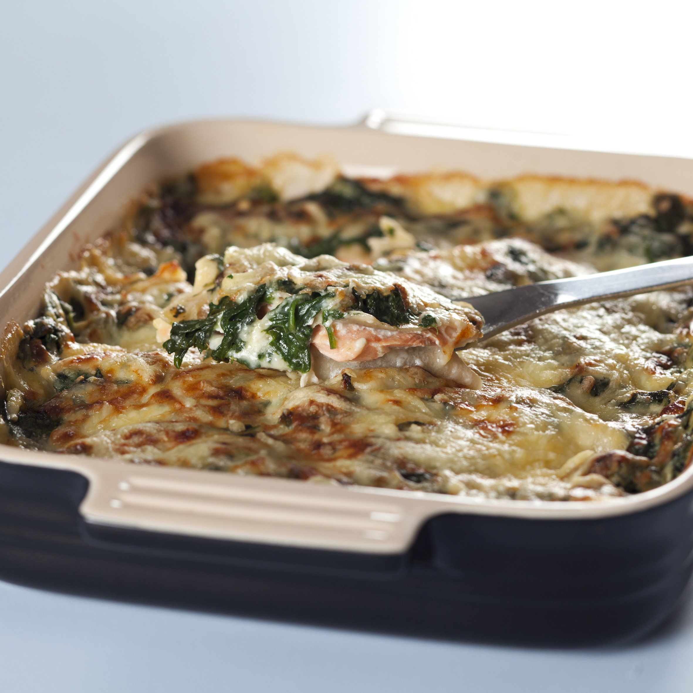 Spinatlasagne med laks