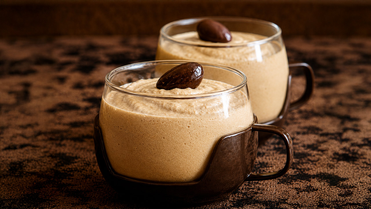 Kaffemousse med chokoladeovertrukne mandler