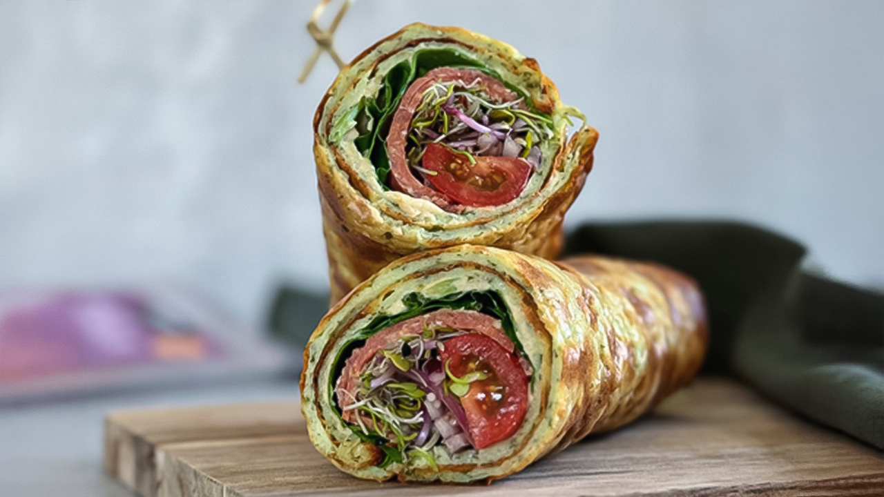 Hytteostwrap med mild spegepølse