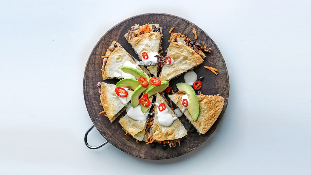 Quesadillas med svampe, spinat og kylling