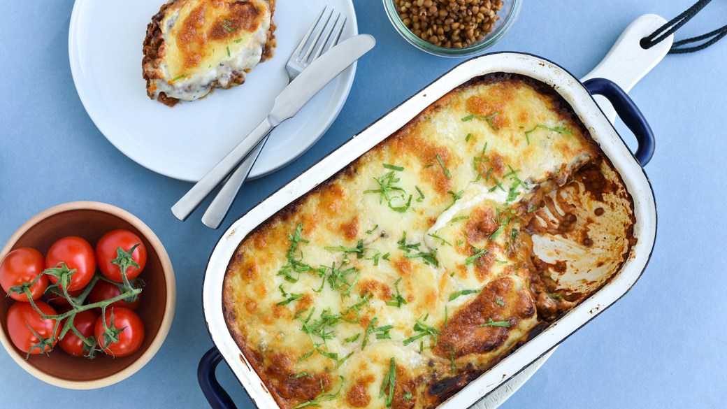Lasagne med svampe og grønne linser