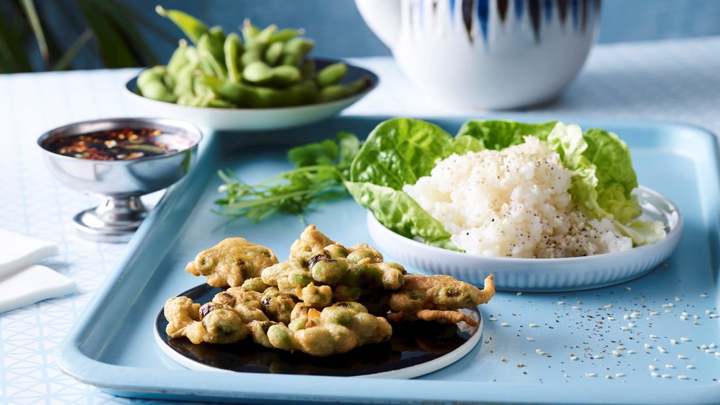 Edamame-tempura med sushiris